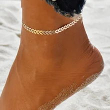Минималистичный браслет на ногу с металлическими листьями для женщин, винтажная креативная цепочка с стрелкой, ювелирные изделия на ногу, сандалии на лодыжке