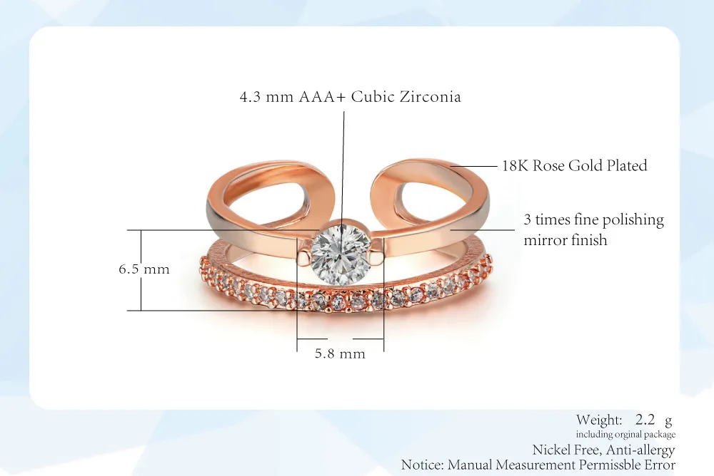 Новая мода изменение размера кубического циркония кольцо ювелирные изделия для женщин как свадьба и обручение Подарочный розово-золотой серебро Цвет