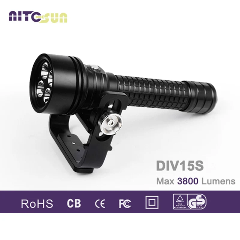 NITESUN DIV15S Diving Torch 4* V3 6500K LEDs max 3800 lumen underwater 150 meter waterproof dive