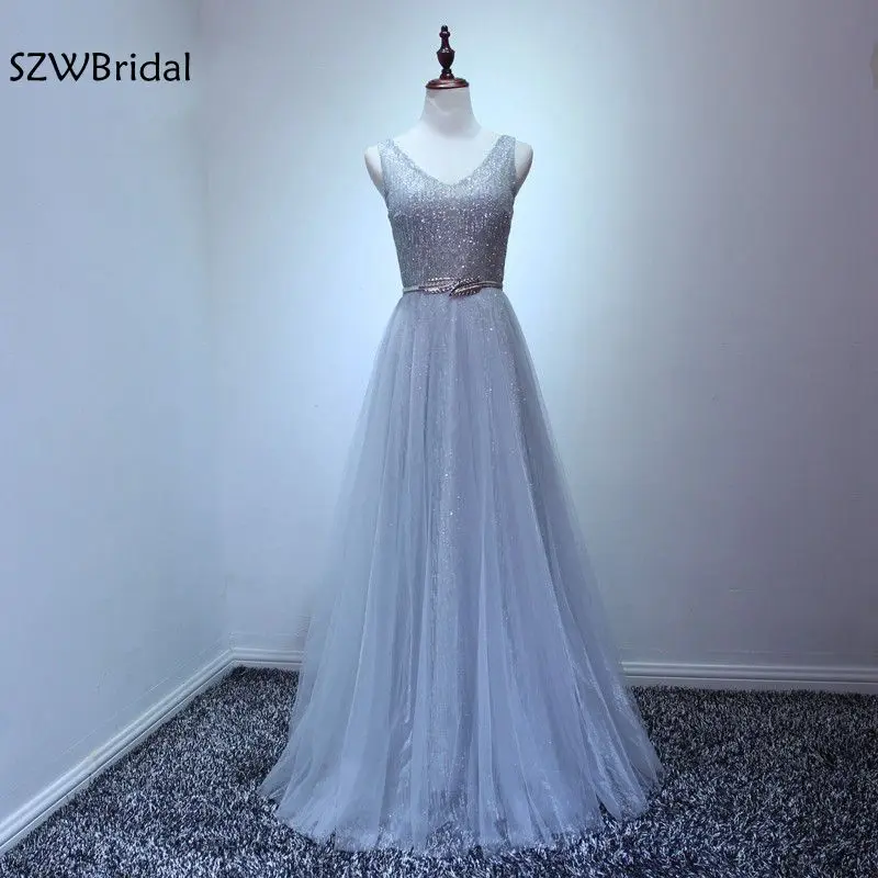 Fashion Tulle V Neck Cap sleeve Kaftan Evening dress 2017 Vestido branco Sequined Lace long evening gowns