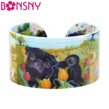 Bonsny Plastic Rural French Bulldog Pug Dog Bangles Bracelets Indian Fashion Craft Jewelry For Women Girl Ladies Accessories Pet