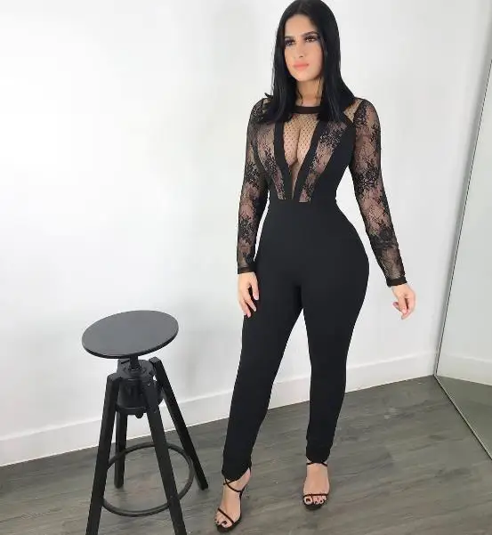 Модные комбинезоны женские s комбинезон с длинными штанами Кружевное боди