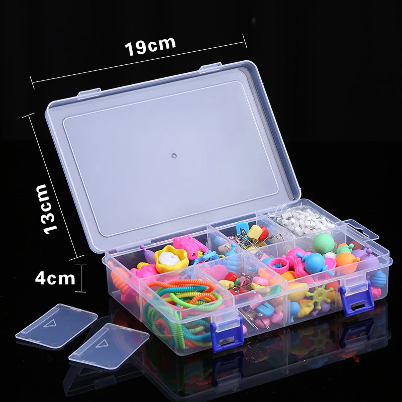 Caja de almacenamiento de plástico transparente ajustable para caja de herramientas de joyería de componente pequeño Terminal organizador de pastillas de cuentas para uñas