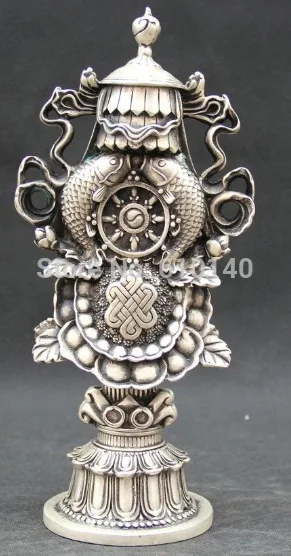 

wab24@@0000++11" Tibet Tibetan Buddhism Silver 8 Auspicious Symbol Pair Fish Statue sculpture