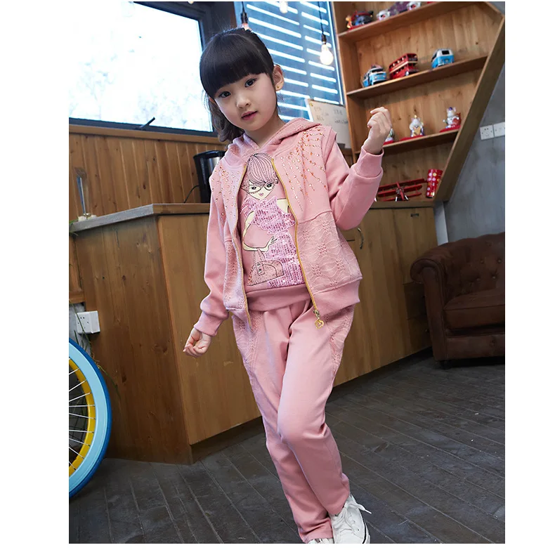 

Girl Spring Autumn Three-piece Motion Children's Garment Lovely Leisure Time Pants 3 Pieces Suit