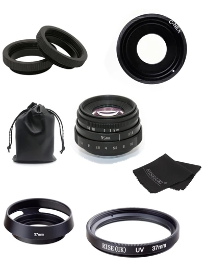 

new arrive fujian 35mm f1.6 C mount camera CCTV Lens II for Sony NEX E-mount camera & Adapter bundle black