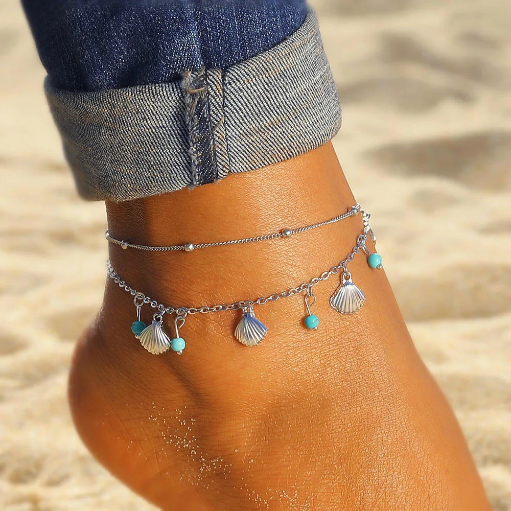 Shell Pendant Anklets For Women Vintage Stone Beads Anklet Set Bohemian Bracelet Ankle On Leg Summer Beach Anklet Ocean Jewelry Shell Pendant Anklets For Women Vintage Stone Beads Anklet Set Bohemian Bracelet Ankle On Leg Summer Beach Anklet Ocean Jewelry
