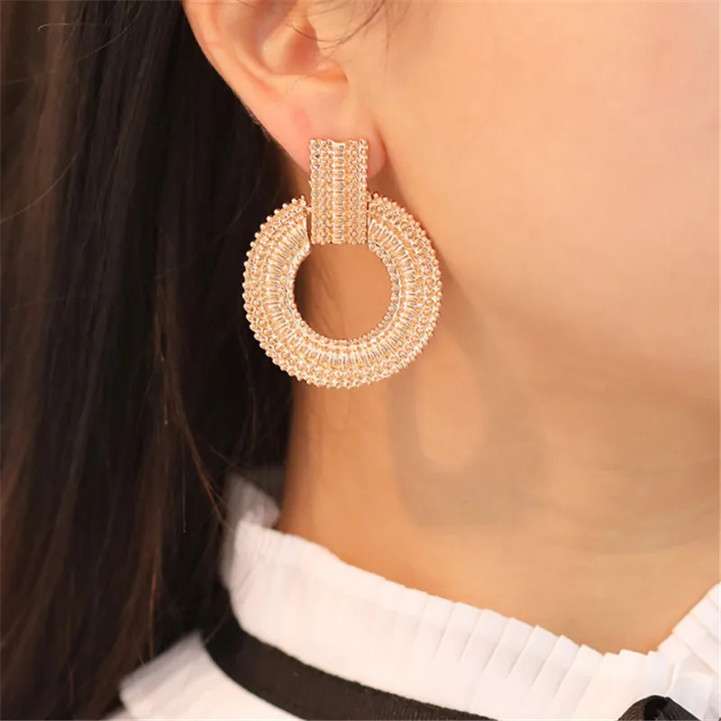 Новые Креативные серьги-гвоздики для женщин, розовое золото, серебро, большие круглые индивидуальные серьги-клипсы женские модные украшения