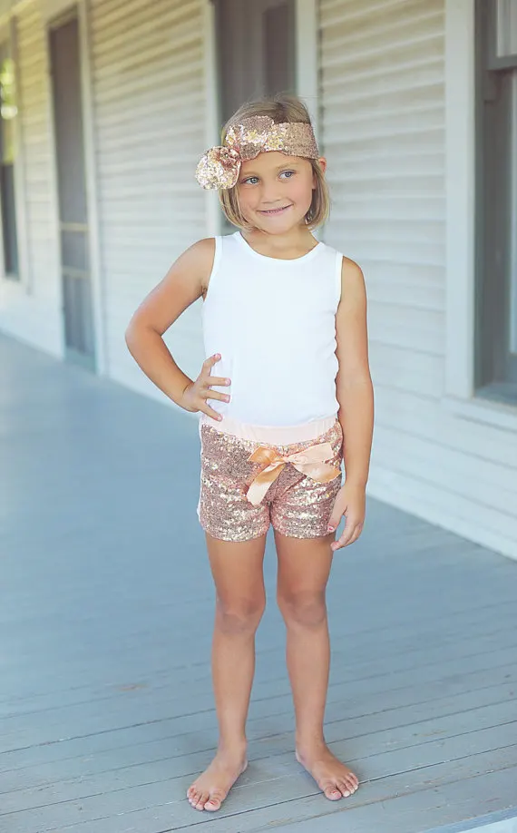 Baby Girl Blush Rose Sequin Shorts Girls Birthday Outfit Sequin Toddler