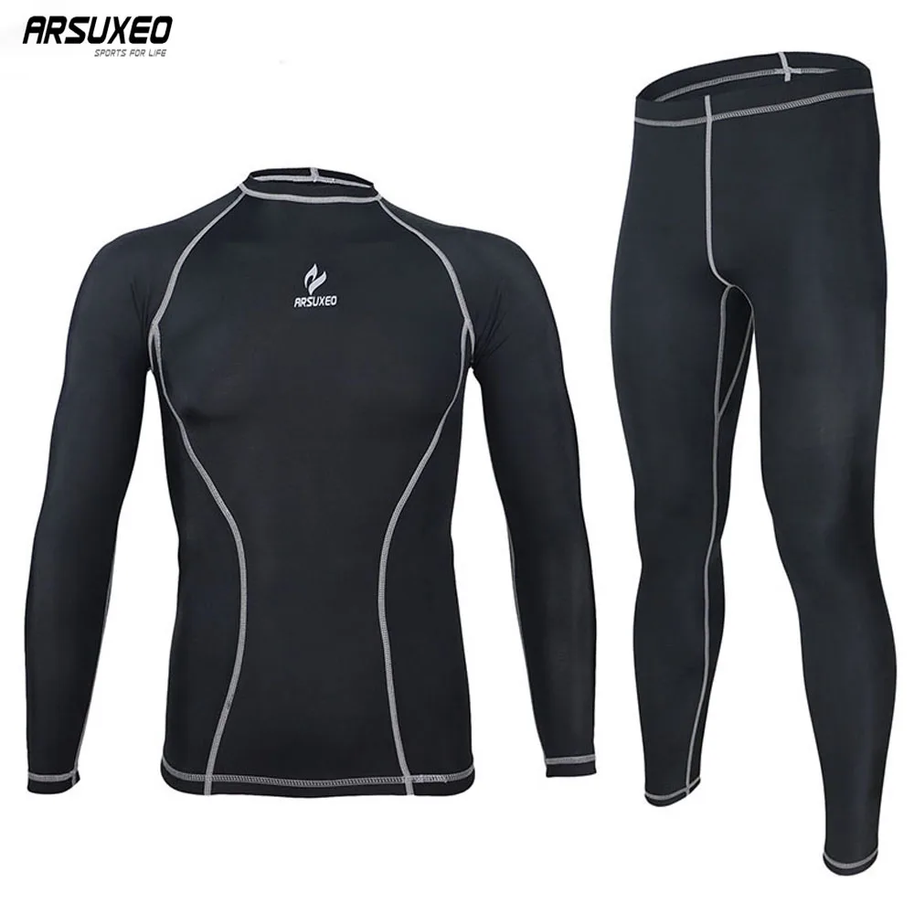 ARSUXEO спортивное компрессионные колготки базовый слой Бег Фитнес бодибилдинга Мужчины GYM одежда рубашки Джерси брюки костюм C091