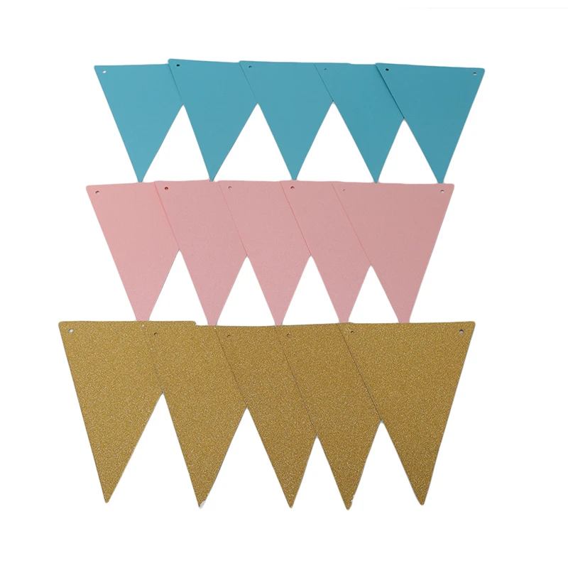 12/15pcs Flags Gold Garlands Birthday Bunting Banners Pennant Baby Shower Wedding Garland Flags Party Decoration Supplies