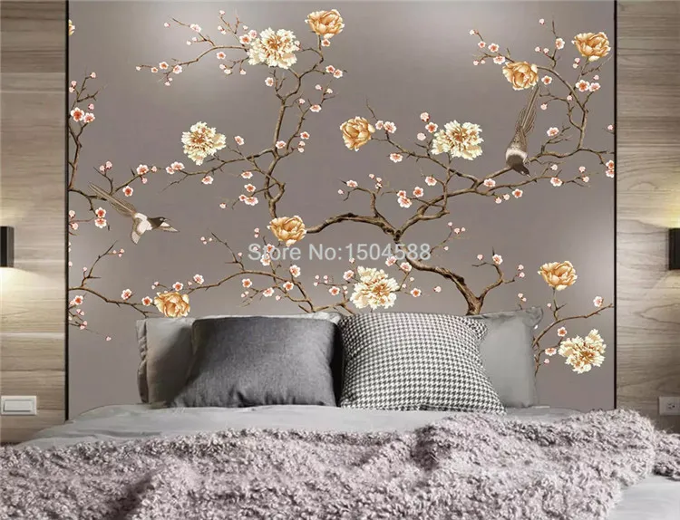 papel de parede foto flores pássaros murais de sala de estar quarto quarto de idosos mural de pintura de parede decoração de casa frescas