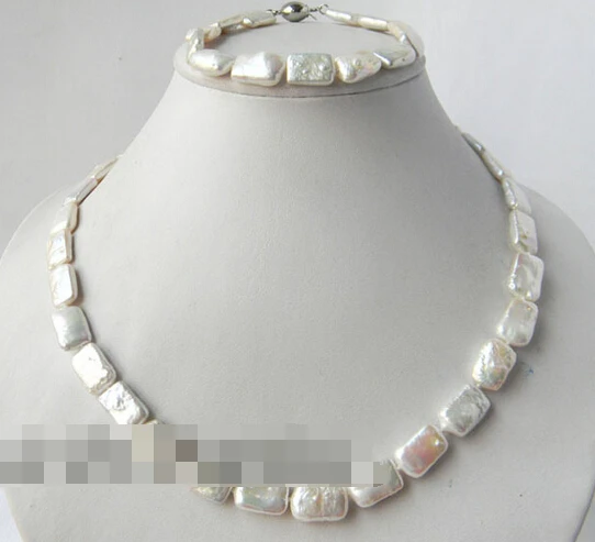 

free shipping 12555 Rectangle White Freshwater Pearl Bracelet Necklace Set (A0423)