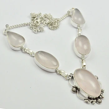 

Rose Quarts Necklace Silver Overlay over Copper, 47cm , N2947