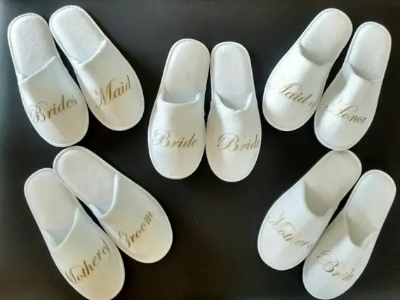 

Personalised names Wedding Bridesmaid Bridal Bride Slippers groomsman Hens Night Bachelorette Spa Slippers party favors gifts