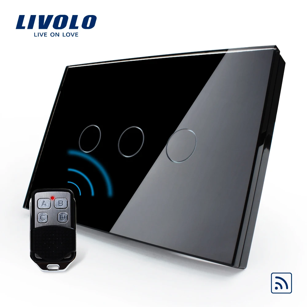 Package US AU Black Pearl Crystal Glass Panel Wireless Remote Touch Screen Light Switch With Mini