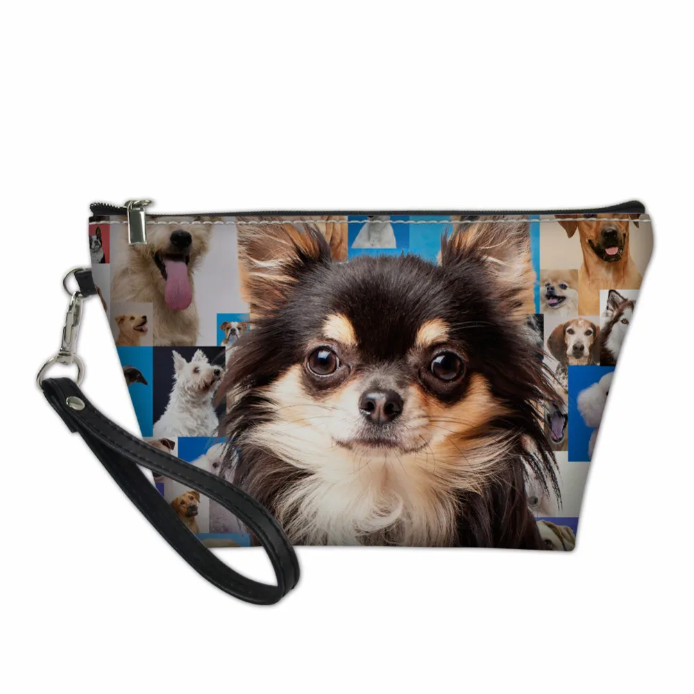 

THIKIN Portable Cute Chihuahua Dogs Print Women Cosmetic PU Makeup Bag Travel Organizer Small Cosmetics Make Up Bags Feminina