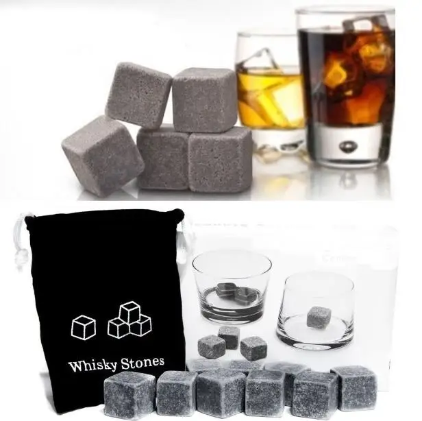 

Free shipping 100sets natural Whisky stones,9 whiskey stones+1pouch in a box Valentine Father's Day gift with delicate gift box