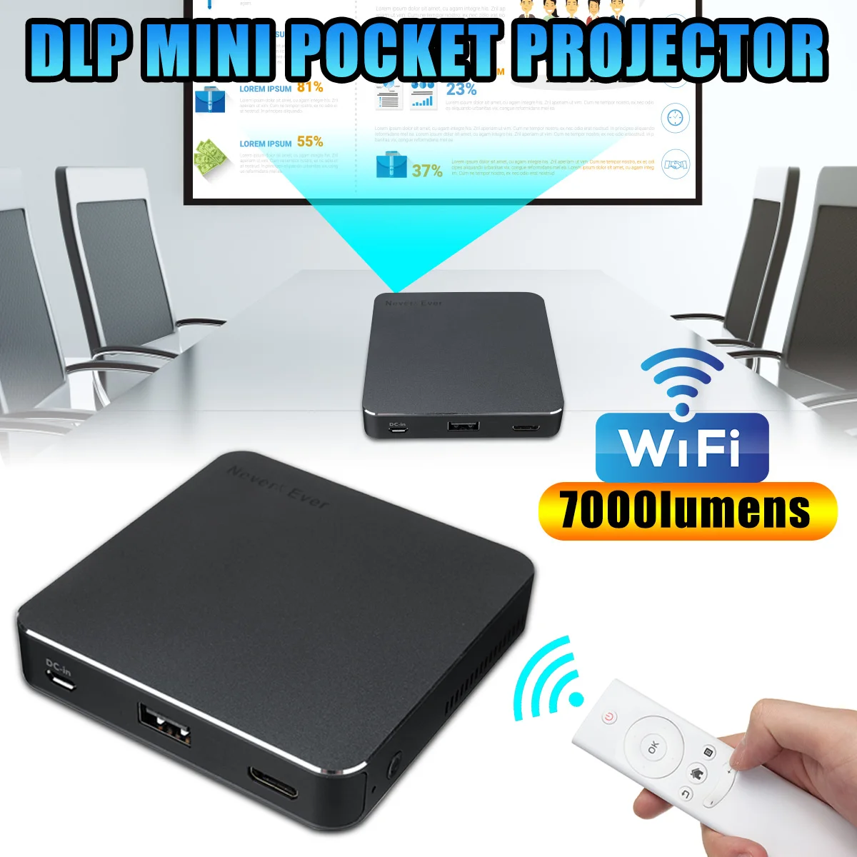 

DLP-S5 Wifi DLP 7000 Lumens HD 1080P Mini P ocket LED Video Projector HDMI USB Multimedia P ocket Projektor
