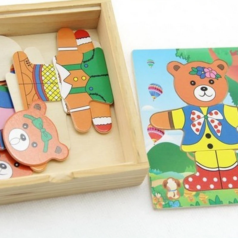 Медвежонок платье изменение головоломки один медведь туалетный головоломки детские игрушки деревянные фанеры головоломки Подарок для ребенка ребенок младенец