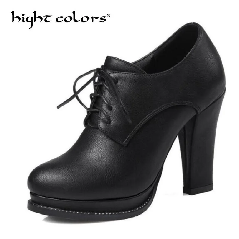 

2018 Plus Size 34-43 Women Pumps Fashion Round Toe Lace-Up Thick Heels Ankle Boots Woman Shoes Black Grey Brown SH406