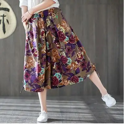Плюс размер летние уличные повседневные винтажные хлопковые льняные брюки женские эластичные талии широкие брюки шаровары - Цвет: 001