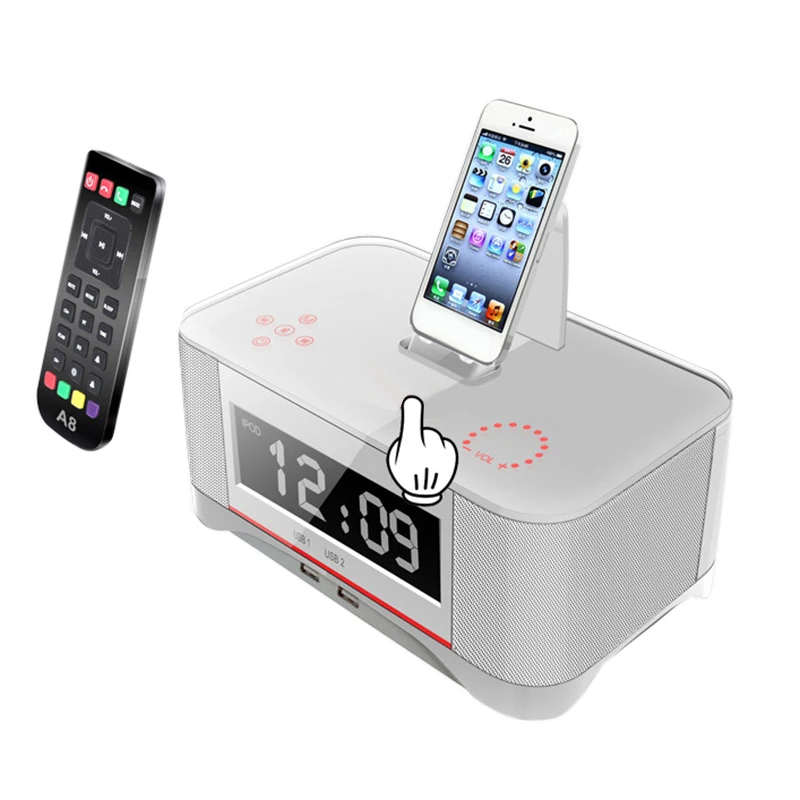 

Hot!! Touch Alarm Charger Dock Station Stereo Wireless Bluetooth Speaker with NFC FM Radio