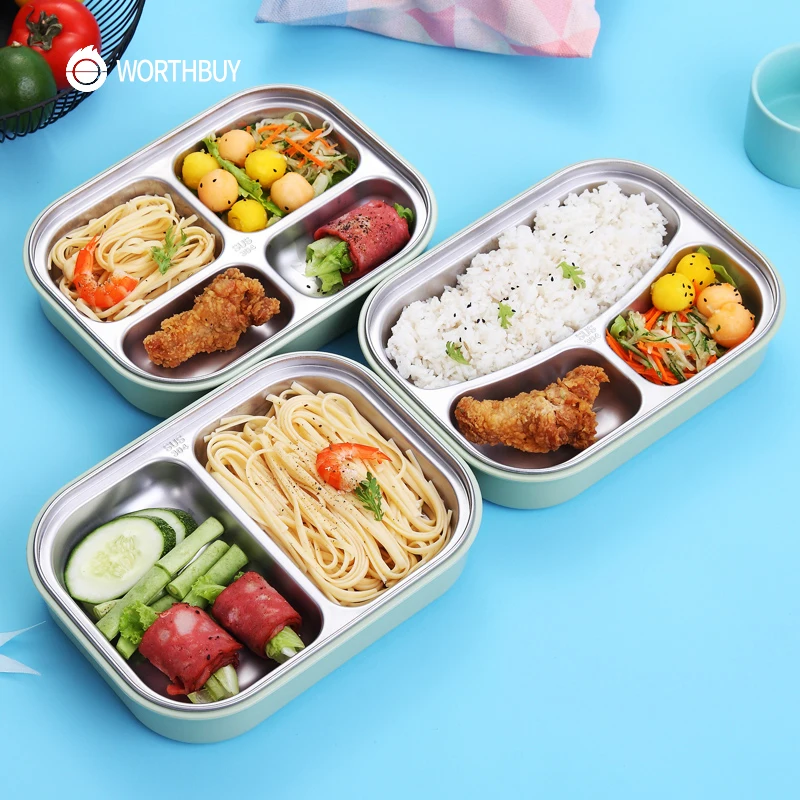 WORTHBUY 304 Stainless Steel Japanese font b Lunch b font Box With Compartments Microwave Bento Box