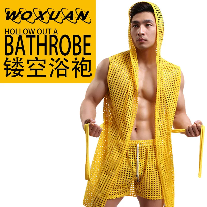 Хит мужские халаты халат бренд WOXUAN сексуальный мужской одежда для сна сетчатая