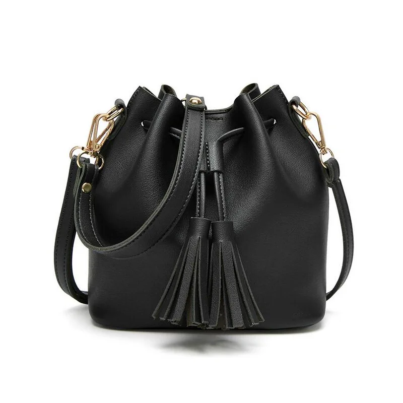 Ankareeda Лето кисточкой Женская сумка повседневная сумка Универсальные женские сумка модный топ сумки Цвет: коричневый, серый, черный - Цвет: Черный