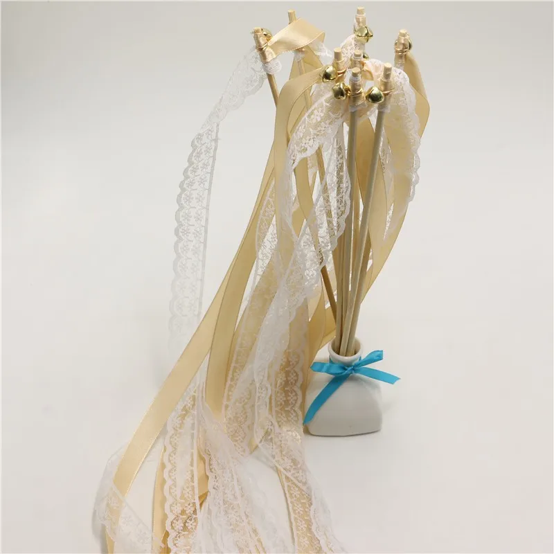 50 шт. шампанского белая кружевная Свадебная лента палочки свадебные конфетти скручивающие струящиеся ленты палочки с колокольчиками