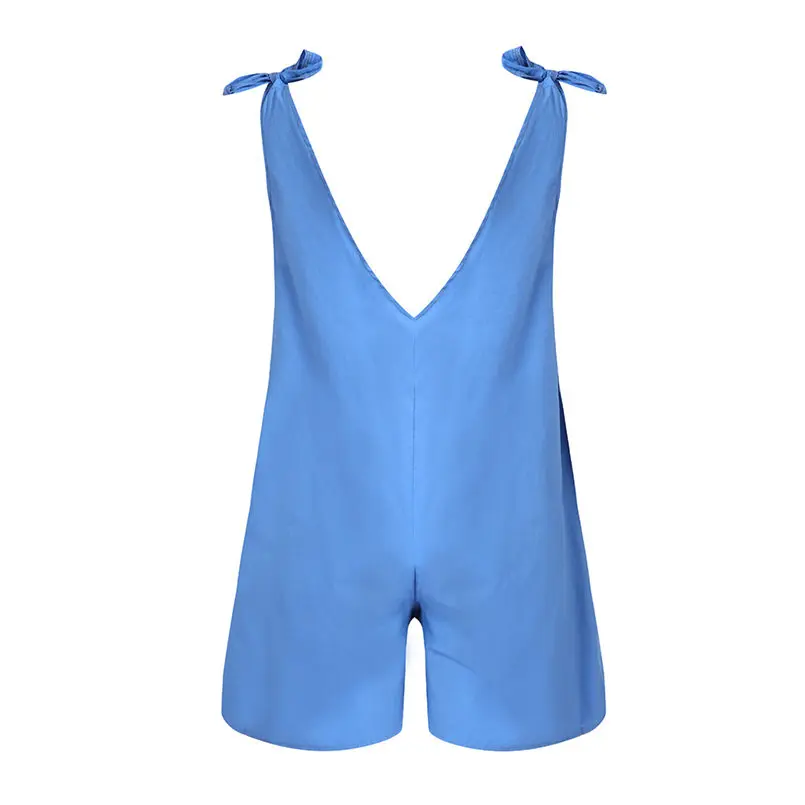 New Women Summer Casual Bow V Neck Sleeveless Loose Short Rompers Playsuits Beach Holiday Elegant Lady Fashion jumpsuit #4R06  (11)