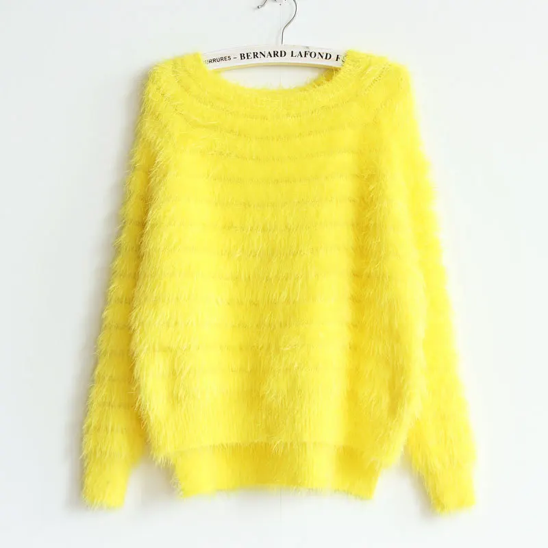 Для женщин с длинным рукавом Свободные пуловеры вязаные свитера Jumper Трикотаж Верхняя одежда тонкие осенние Стиль Для женщин мохеровые свитеры - Цвет: Цвет: желтый