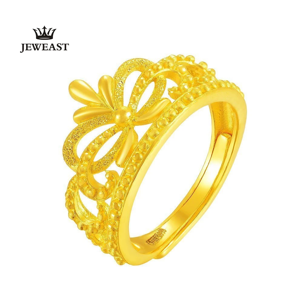 24k Pure Gold Jewelry Queen's Crown 999 solid Gold Ring Grind
