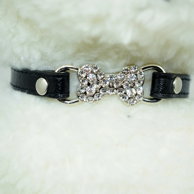 1 шт./лот искусственная кожа тип кость Bling Lron Стразы Регулируемый ошейник для