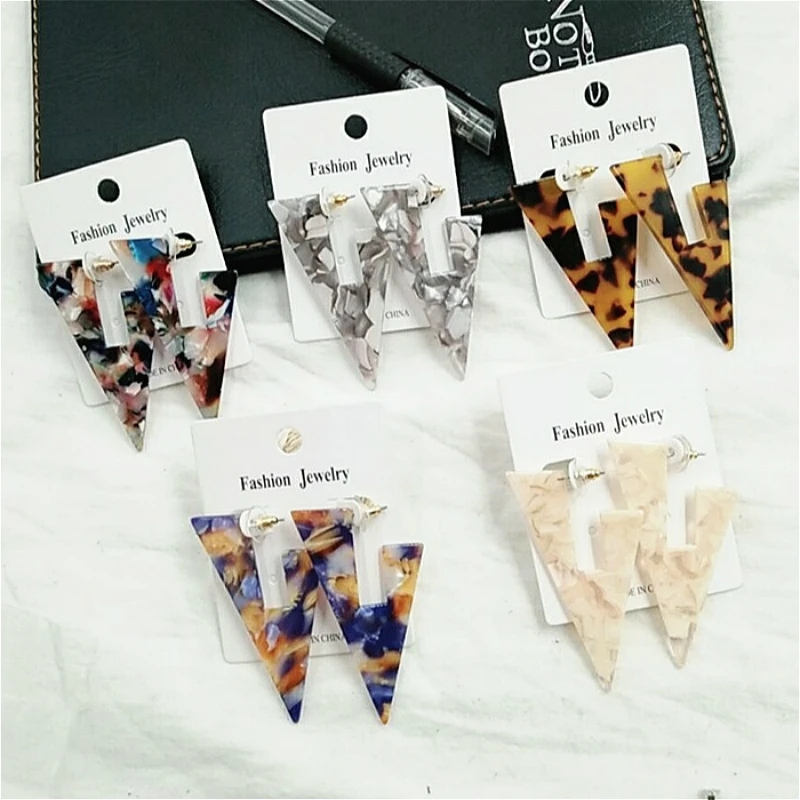 

UJBOX Japanese Korean Multicolor Triangle Acetate Earrings Women Geometric Leopard Acetic Acid Drop Earrings Party Jewelry