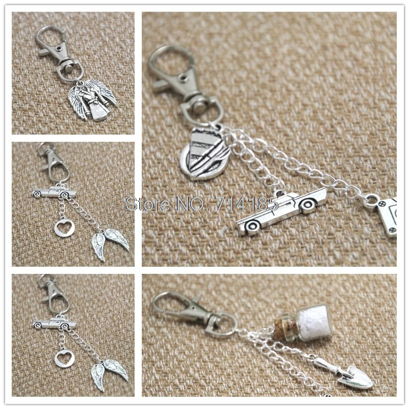 

Supernatural inspired Key ring Dean theme charms Key Chain charm in silver
