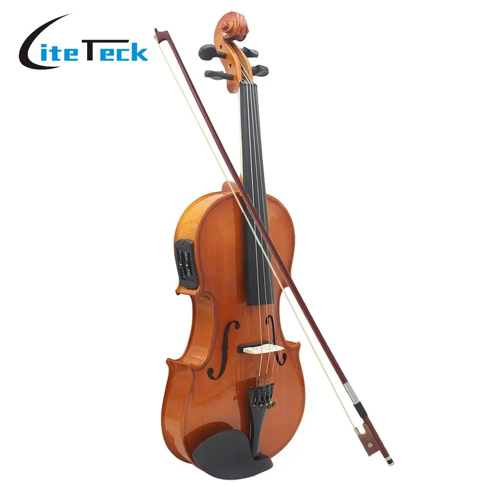 Natural Acoustic EQ Violin Fiddle 4/4 Full Size Violin Solid Wood