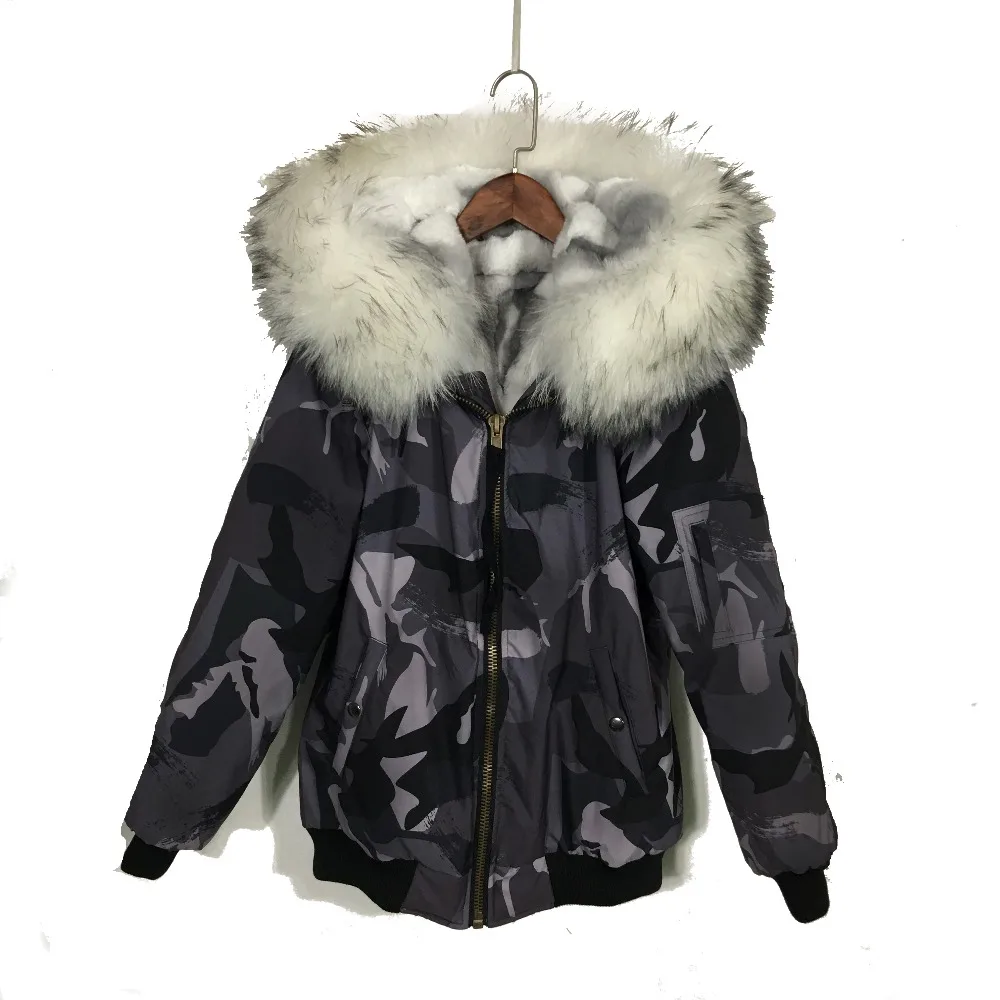2018 Newest Top Quality Winter Bomber Jacket With Raccoon Fur Hoodies Black Fleck Streetwear Parka | Женская одежда