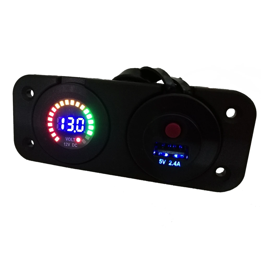 

Newest Boat Car 12V Voltmeter With USB Charger Socket And Light Switch RV Motorcycles Volt Meter