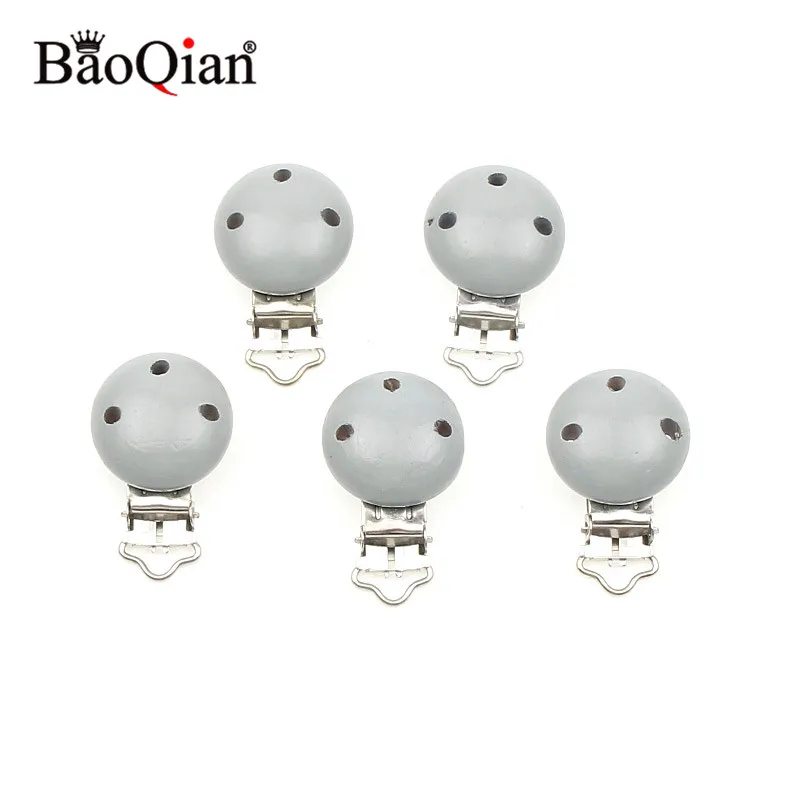 

5Pcs Wooden Metal Baby Pacifier Clips For Holders Round Clasps Suspender Children Garment Accessories 29x45mm