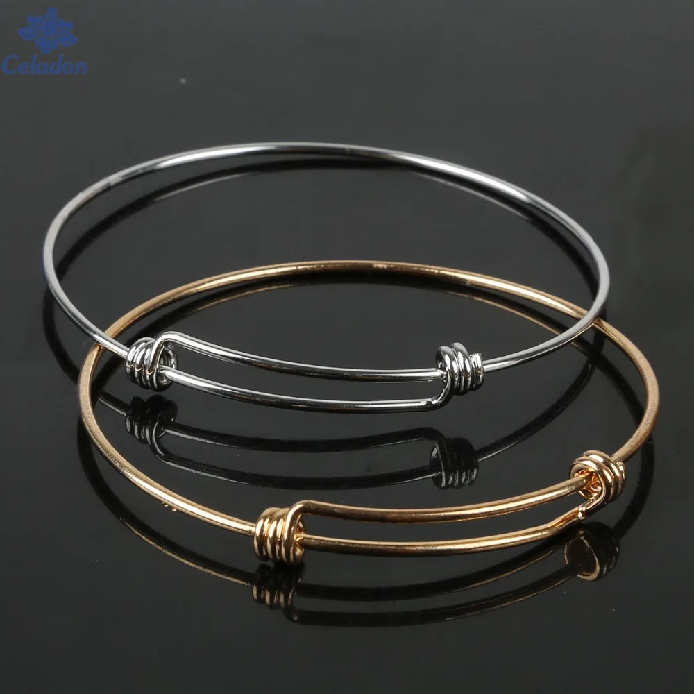 Copper 2Pcs 7cm Women Adjustable Wire Wrapped Expandable Bangle Wrist