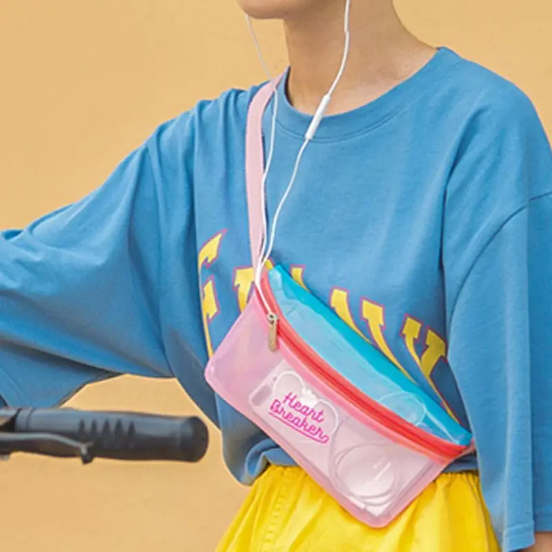 

Girls Waist Pack Hologram Patchwork Chest Bag Heart shape Causal Strap Shoulder Bags Phone Pouch Laser Crossbody