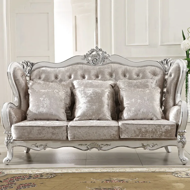 

Wholesale Europe classic style sofa furniture oak wood carving with Bar-series fabric cover L809