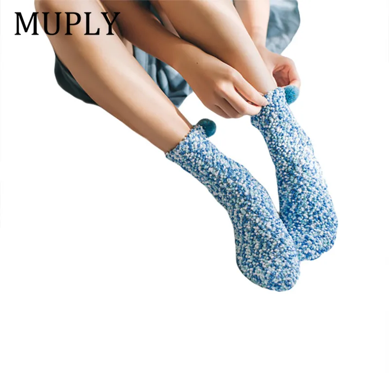 

2018 Women Japanese Spring Autumn Winter Warm Coral Fleece Floor Socks Candy Color Cute Cake Towel Socks In The Tube Sleep Socks