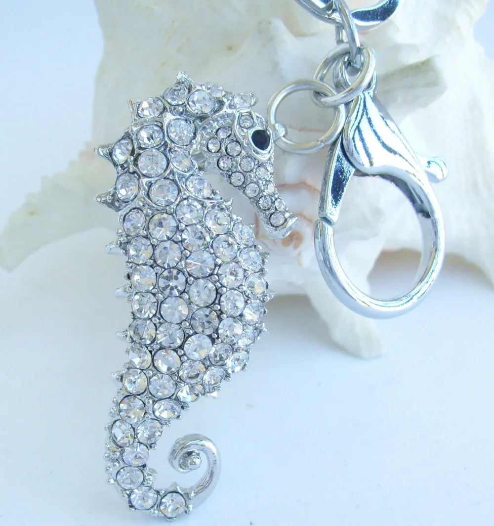 

Lovely Seahorse Keychain Pendant Clear Rhinestone Crystal K02254C8