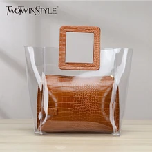 TWOTWINSTYLE Fashion Transparent Woman Hit Color PU Package 2020 Summer Autumn New