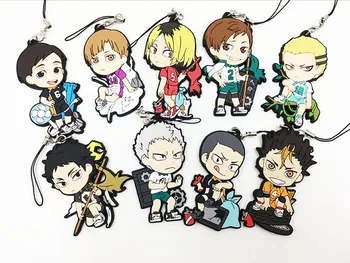 

9PCS/LOT Haikyuu Anime keychain Oikawa Tooru Kozume Kenma Kuroo Tendo Satori Koutarou Hinata Rubber strap/mobile phone strap