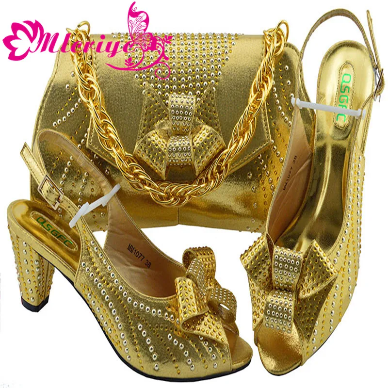 New Arrival Italian Shoes with Matching Bags 2019 Women Wedding Shoes and Bag Set MM1077 with Rhinestone Party Pumps