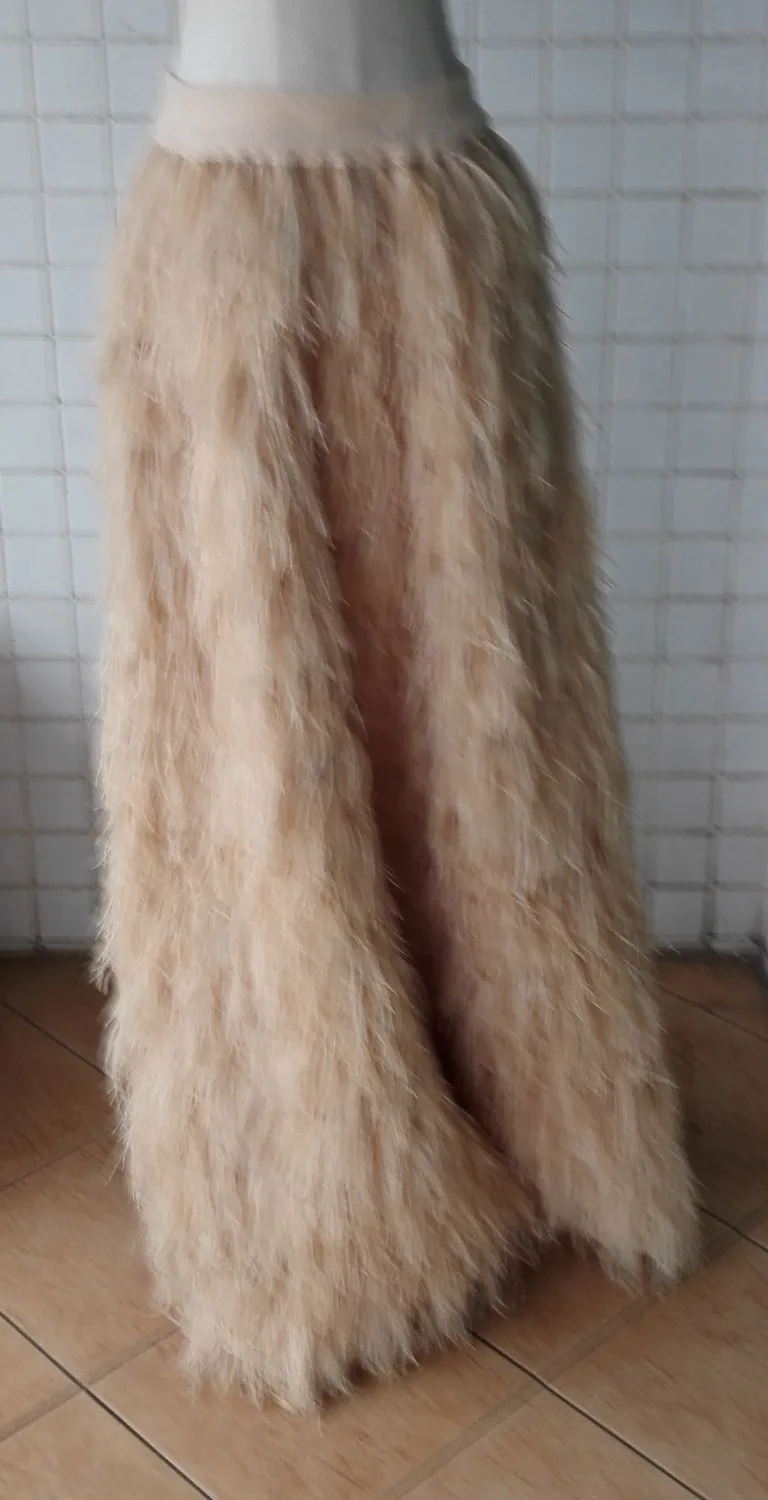 Экспресс-, длинная трапециевидная юбка из страусиных перьев,# SKT16004